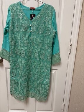 NAKH Green Embroidered Tunic Top